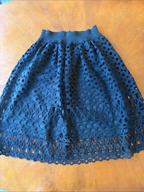 Lace Overlay A-Line Skirt in Black size Small